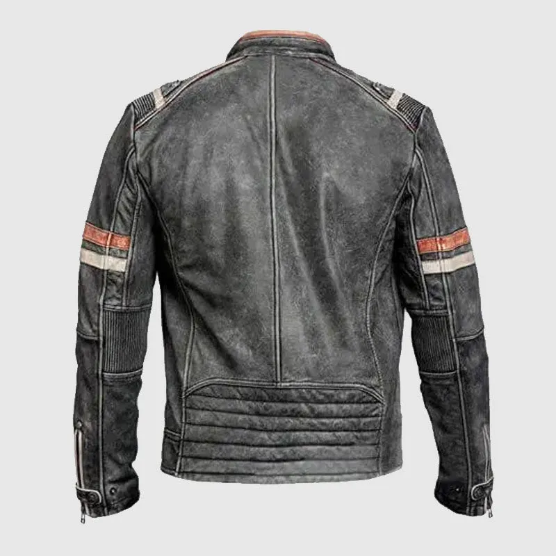 Premium Quality Mens Vintage Cafe Racer Retro Distressed Leather Jacket