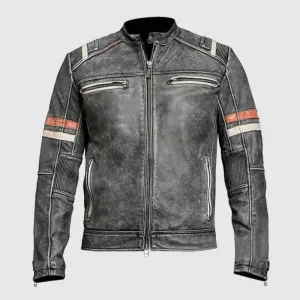 Premium Quality Mens Vintage Cafe Racer Retro Distressed Leather Jacket