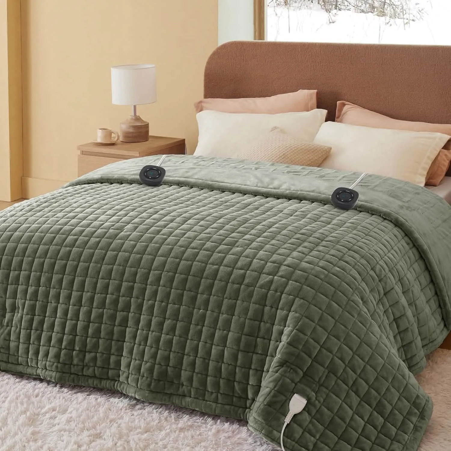 Quilted Sherpa Fleece Heated Blanket Grid