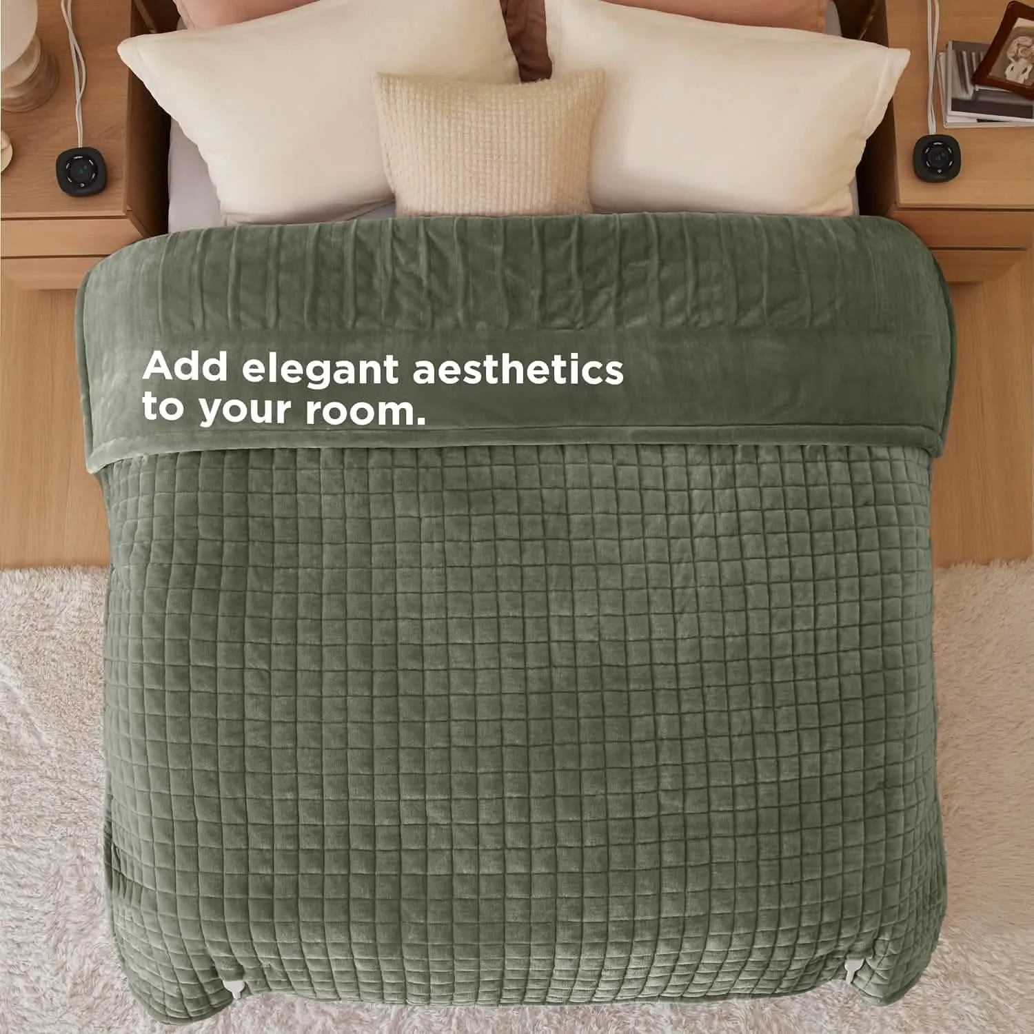 Quilted Sherpa Fleece Heated Blanket Grid