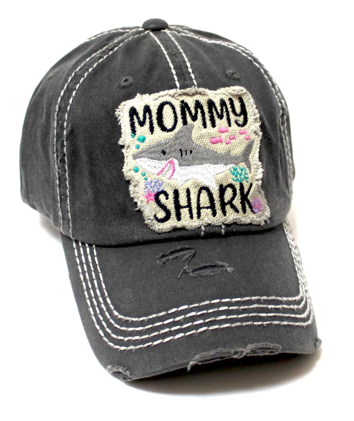 "Mommy Shark" Patch Embroidery Monogram Ballcap, Seaworld Vintage Black