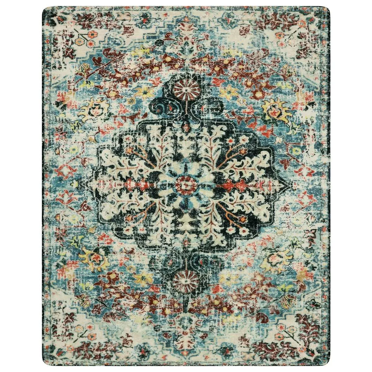 Reine Bohemian Floral Medallion Dark Teal Area Rug