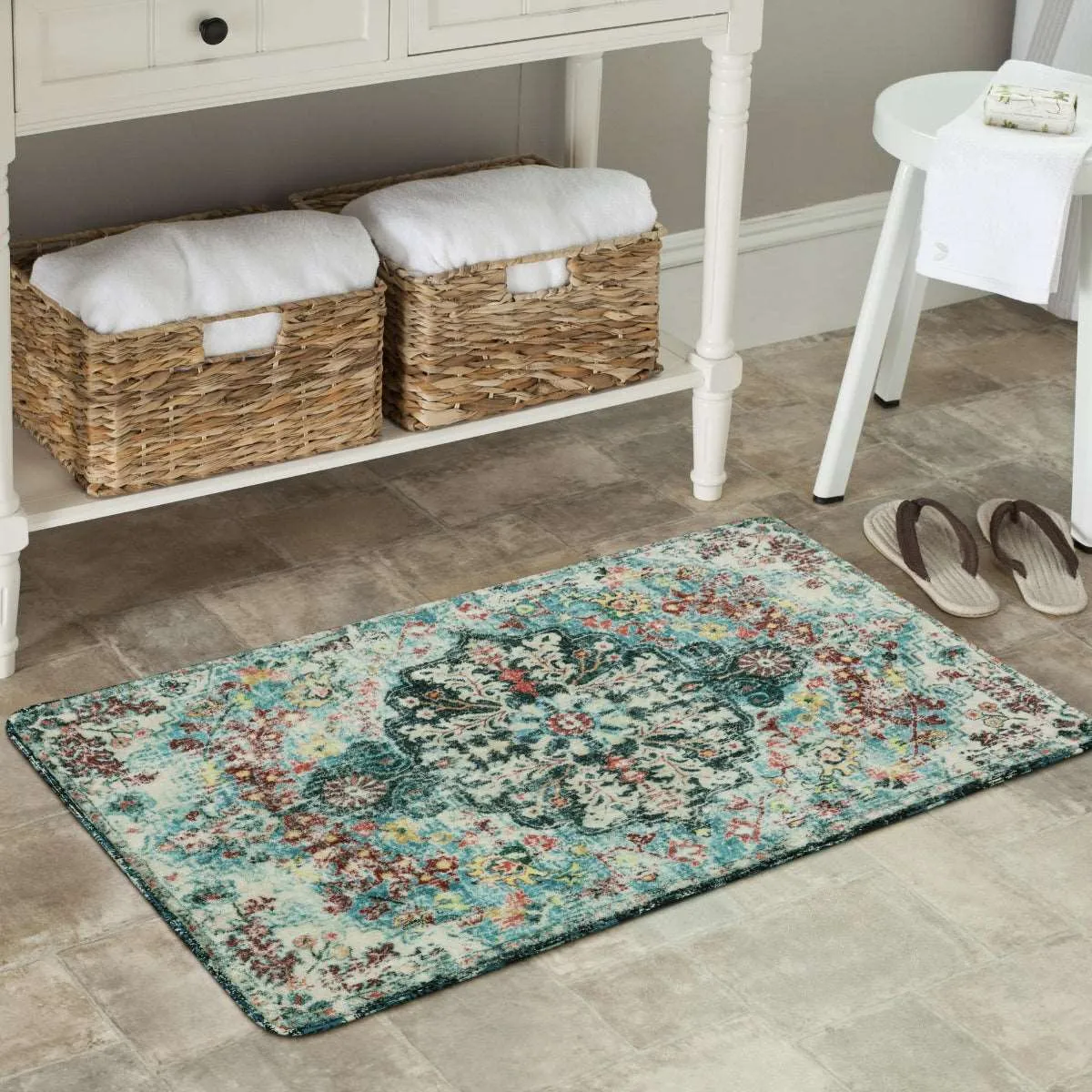 Reine Bohemian Floral Medallion Dark Teal Area Rug