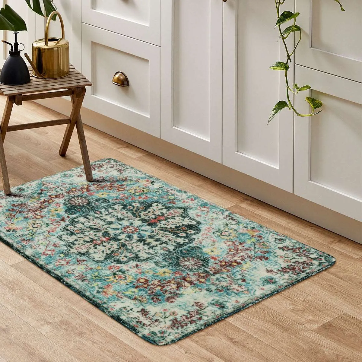 Reine Bohemian Floral Medallion Dark Teal Area Rug