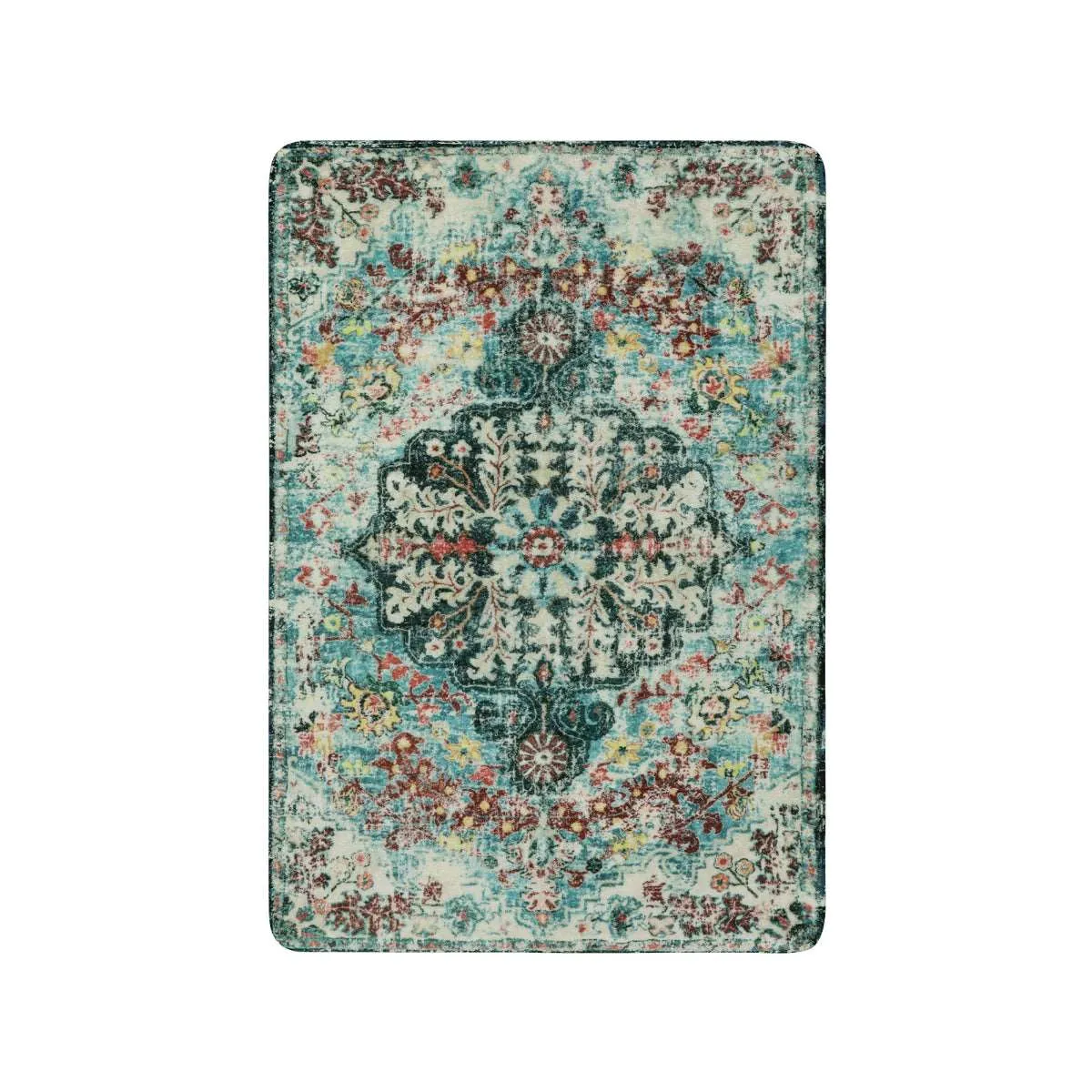 Reine Bohemian Floral Medallion Dark Teal Area Rug