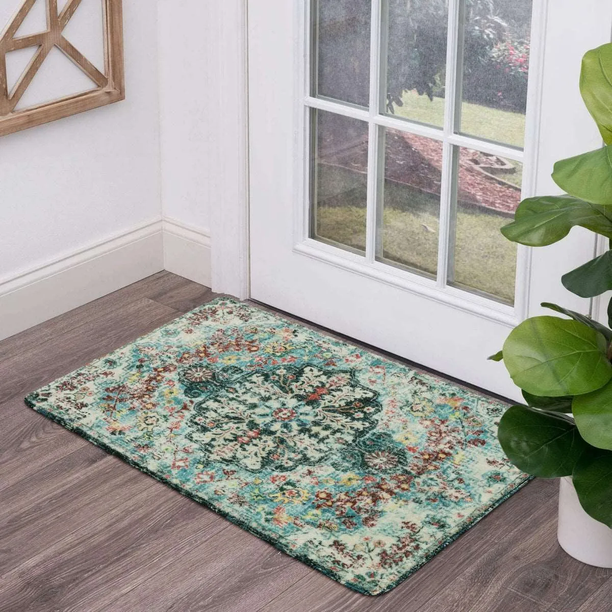 Reine Bohemian Floral Medallion Dark Teal Area Rug