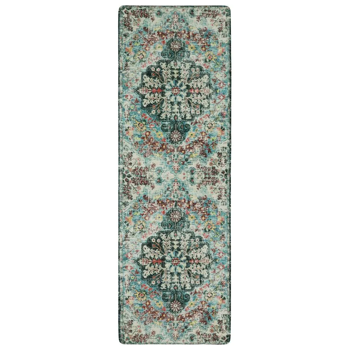 Reine Bohemian Floral Medallion Dark Teal Area Rug