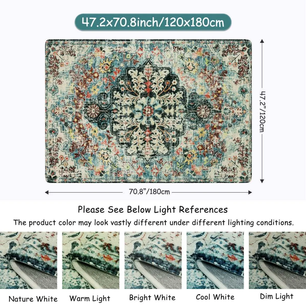 Reine Bohemian Floral Medallion Dark Teal Area Rug