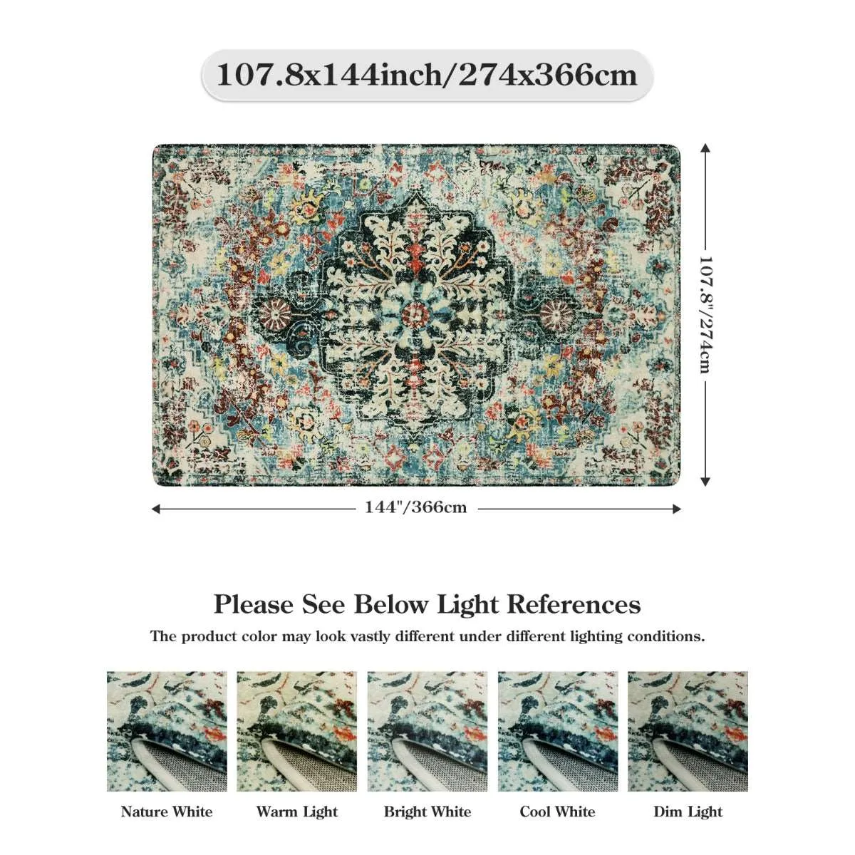 Reine Bohemian Floral Medallion Dark Teal Area Rug