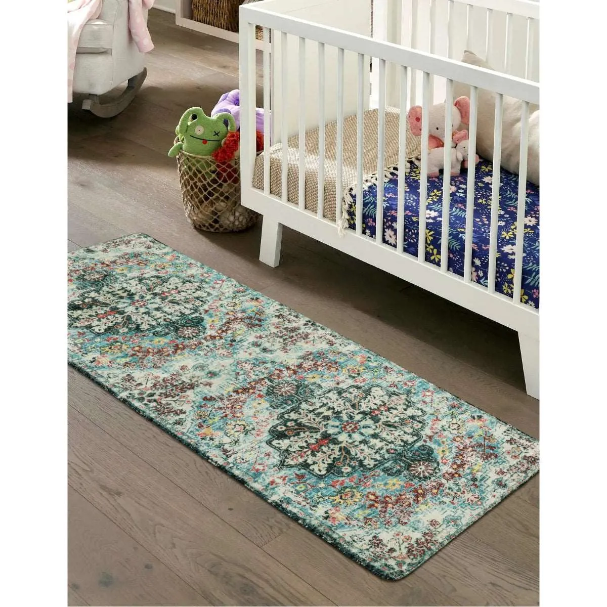 Reine Bohemian Floral Medallion Dark Teal Area Rug