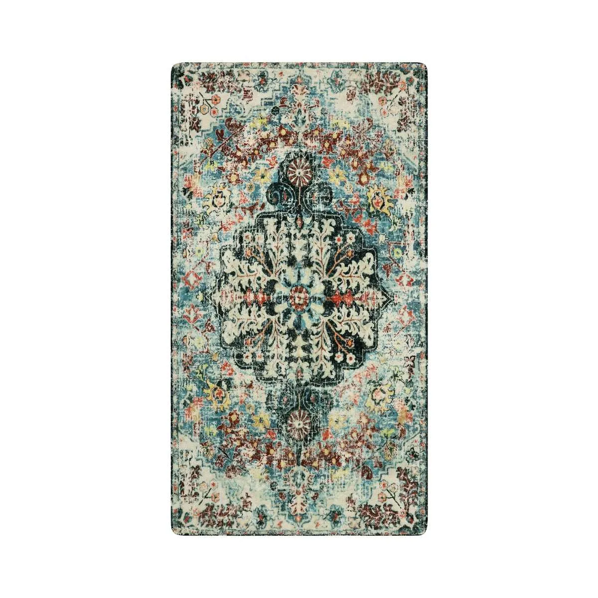 Reine Bohemian Floral Medallion Dark Teal Area Rug