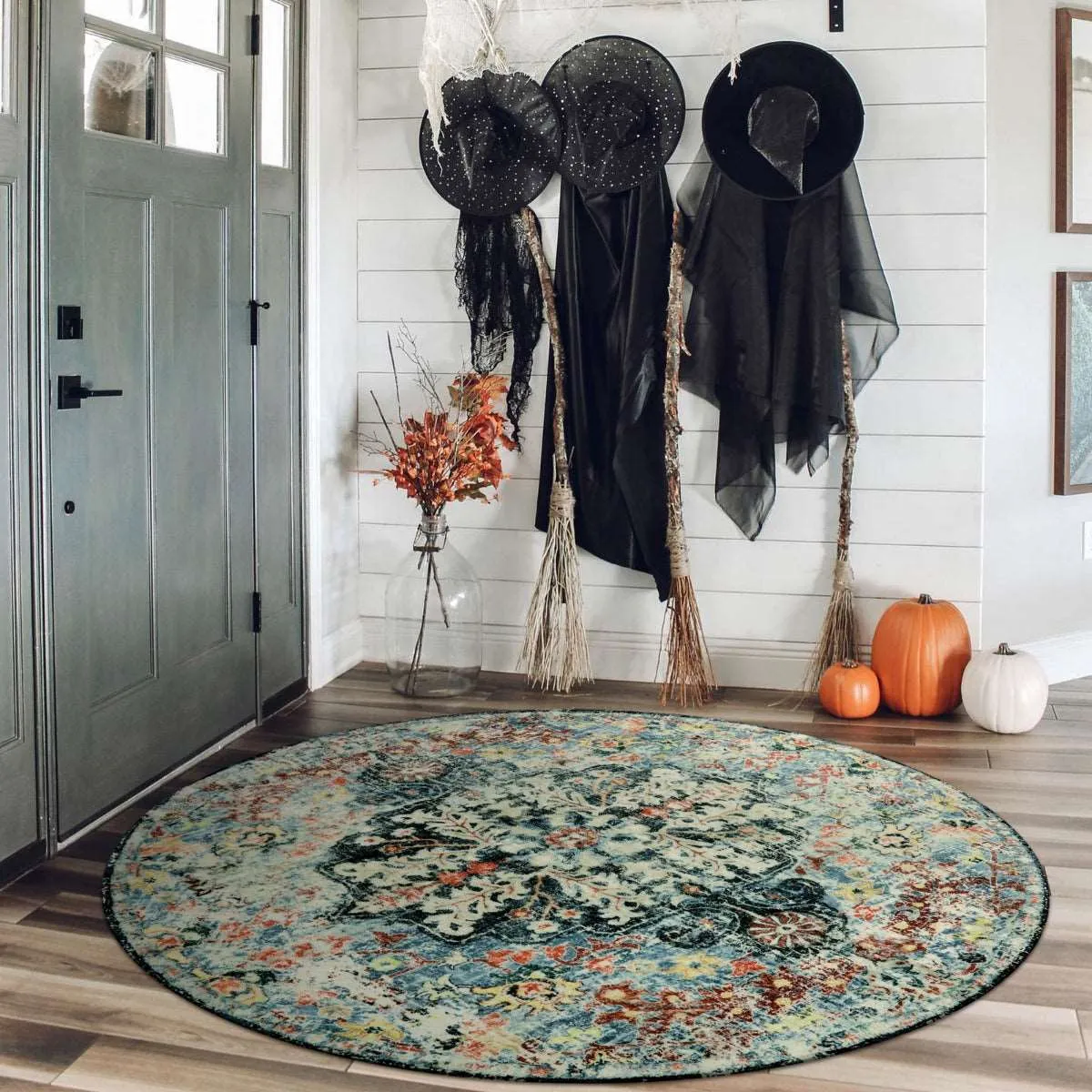 Reine Bohemian Floral Medallion Dark Teal Area Rug