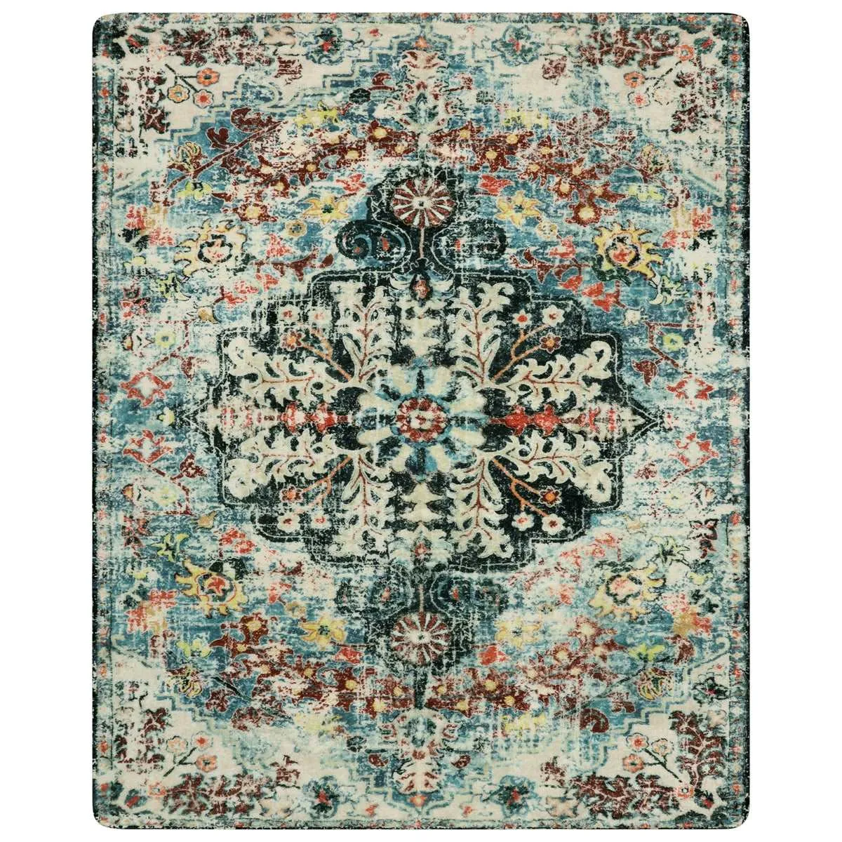 Reine Bohemian Floral Medallion Dark Teal Area Rug