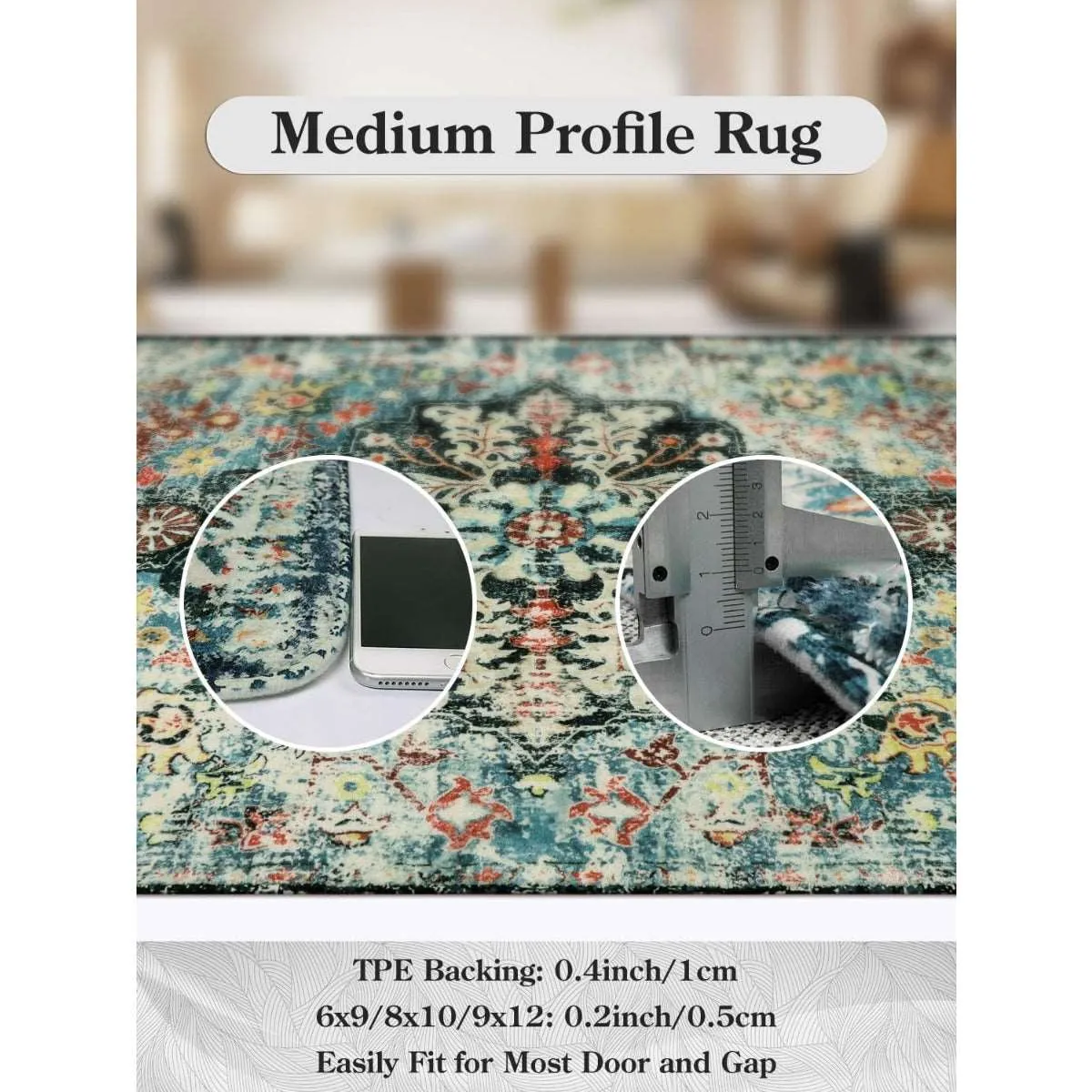 Reine Bohemian Floral Medallion Dark Teal Area Rug