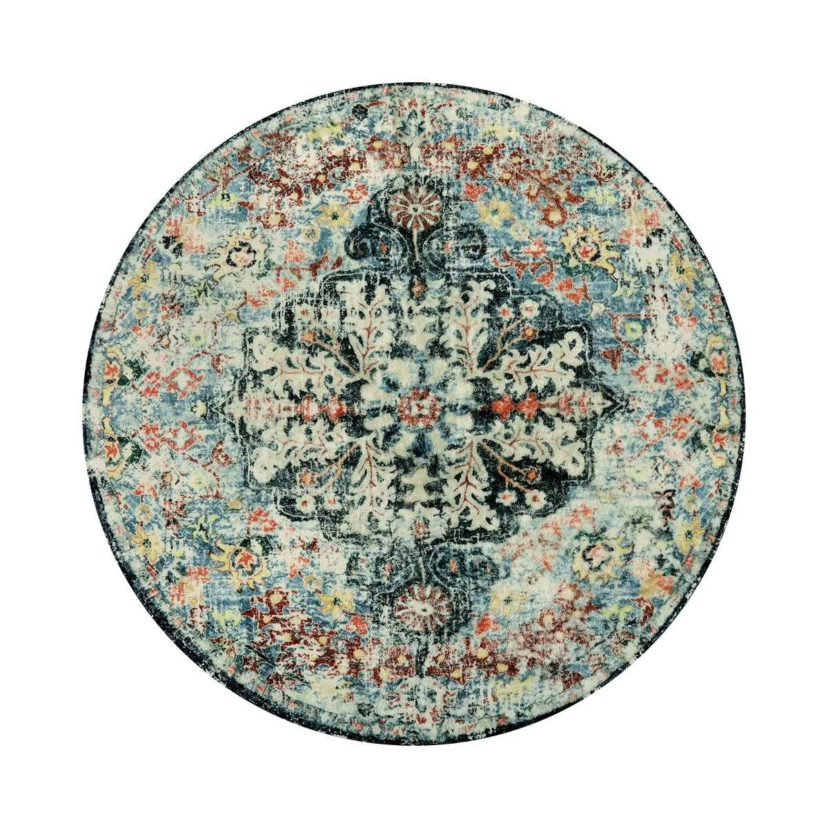 Reine Bohemian Floral Medallion Dark Teal Area Rug