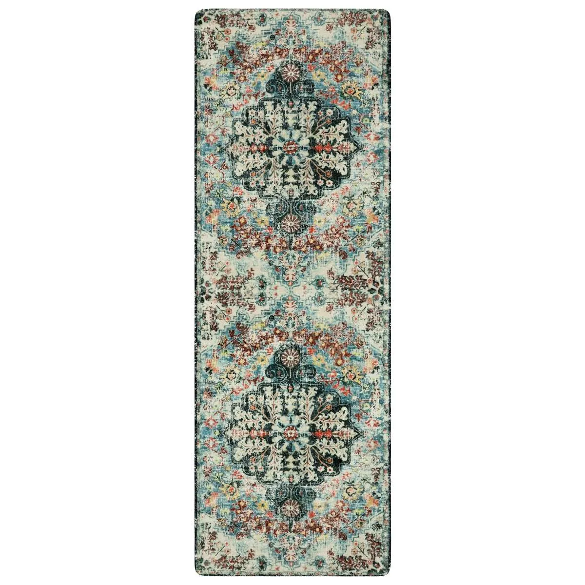 Reine Bohemian Floral Medallion Dark Teal Area Rug