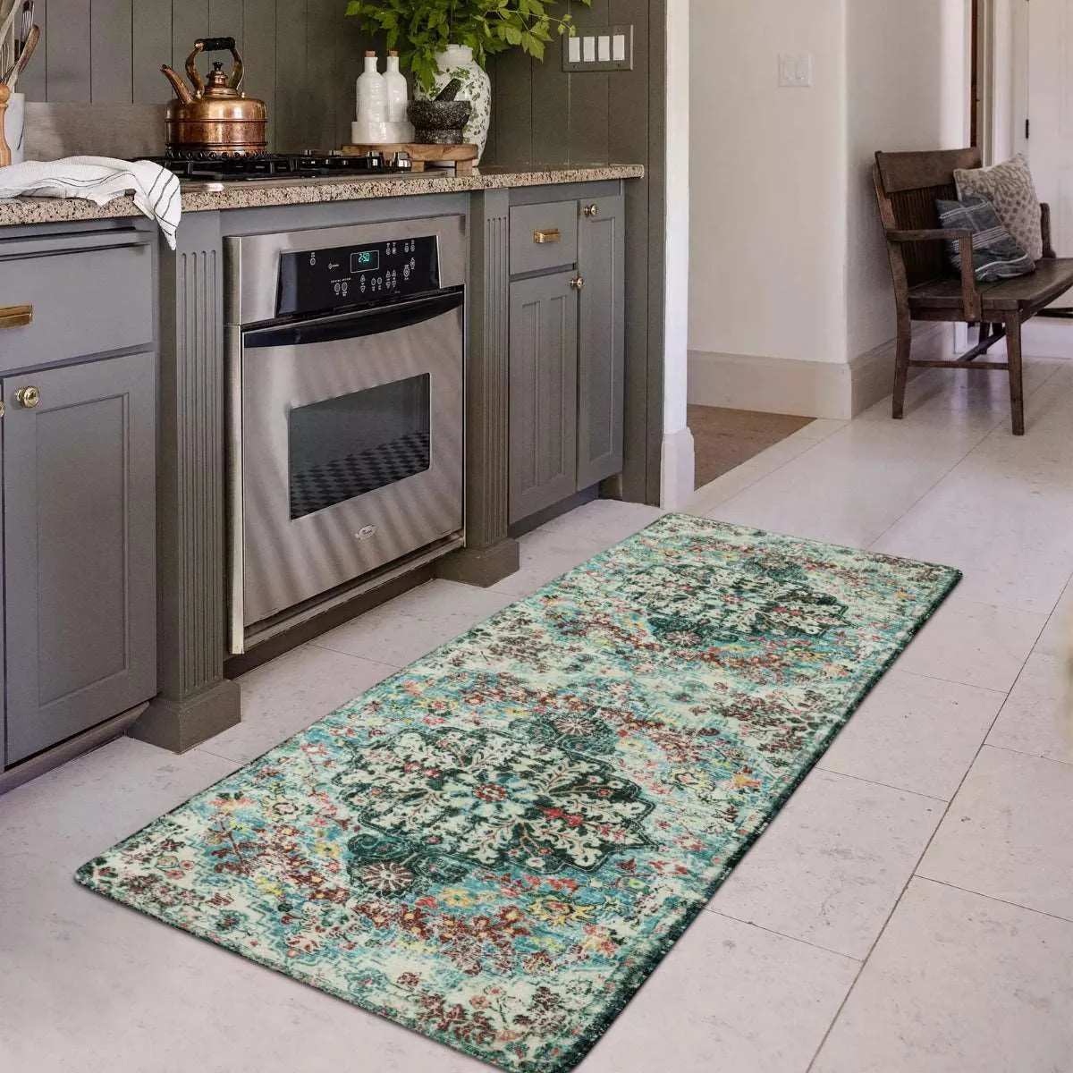 Reine Bohemian Floral Medallion Dark Teal Area Rug