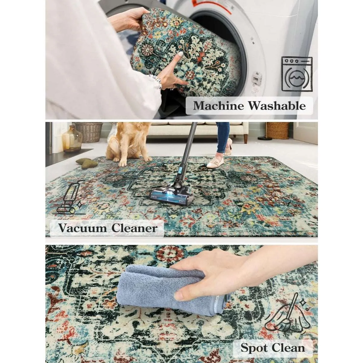 Reine Bohemian Floral Medallion Dark Teal Area Rug