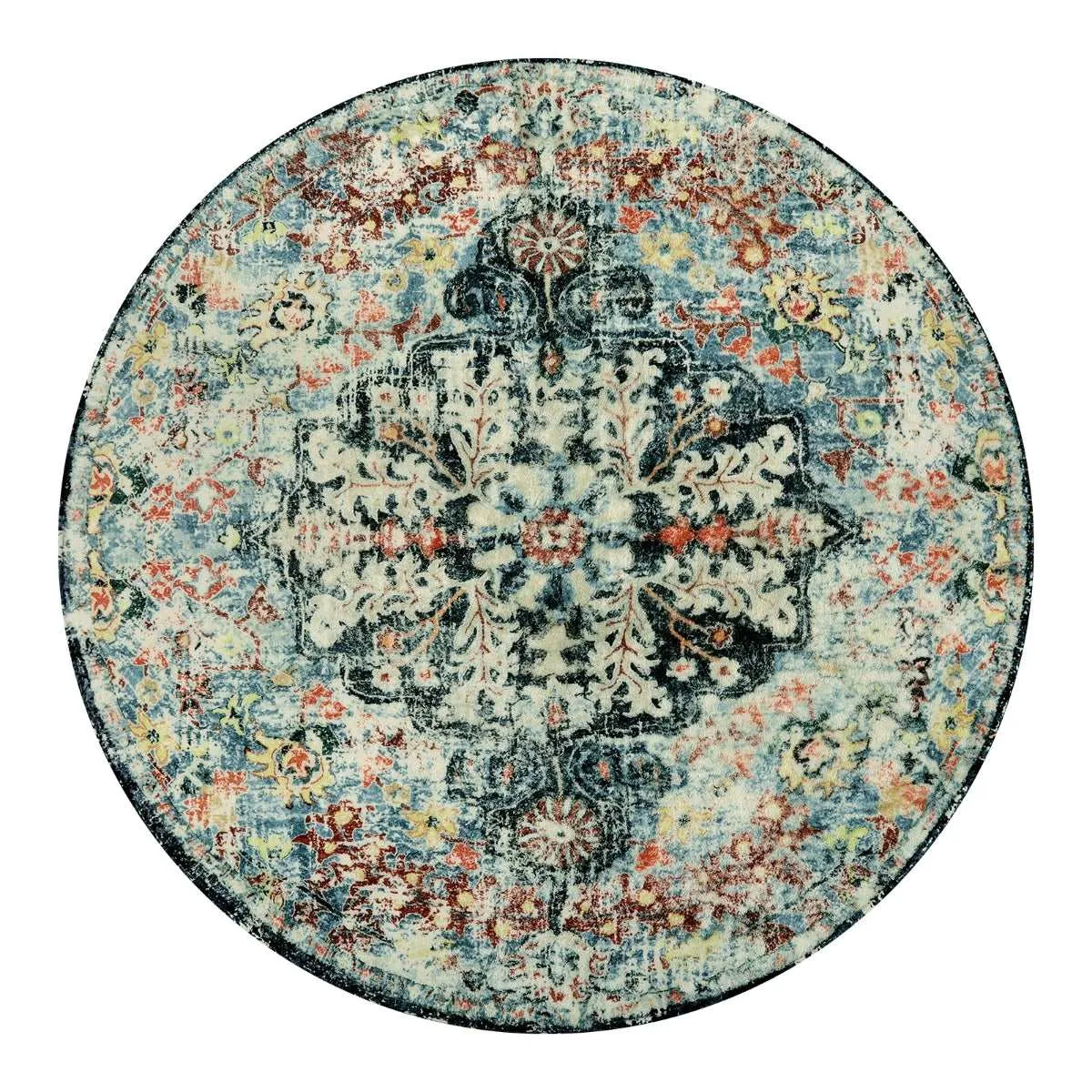 Reine Bohemian Floral Medallion Dark Teal Area Rug