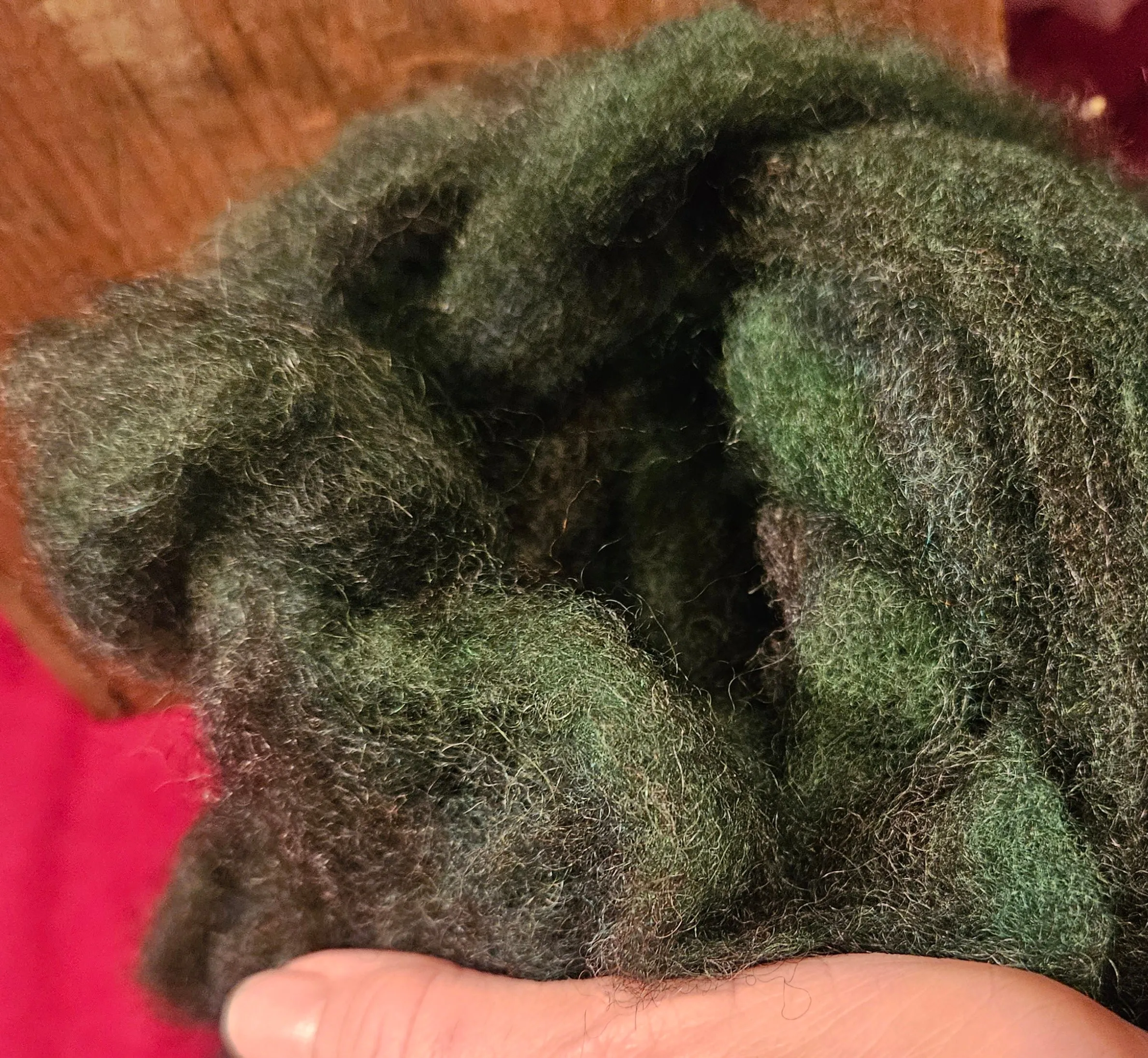 Roving Blend RMFG-7 70% Romney 30% Kid Mohair Forest Green 1.3 ounces