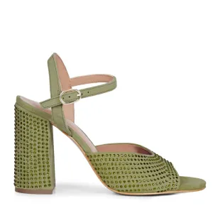 Saint Amaya Crystal Studs Safari Leather Block Heels