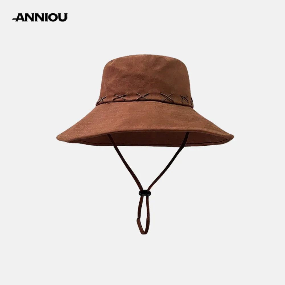 Sidiou Group ANNIOU Western Cowboy Hat Men's Retro Hiking Bucket Hats Big Brim Windproof Outdoor Camping Fishing Women's Sunscreen Hats