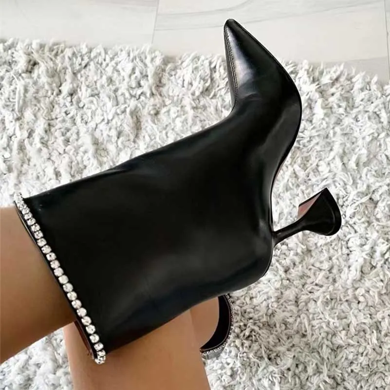 Special-Shaped Heeled Glitter Ankle Boots With Rhinestone