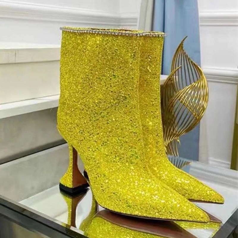 Special-Shaped Heeled Glitter Ankle Boots With Rhinestone