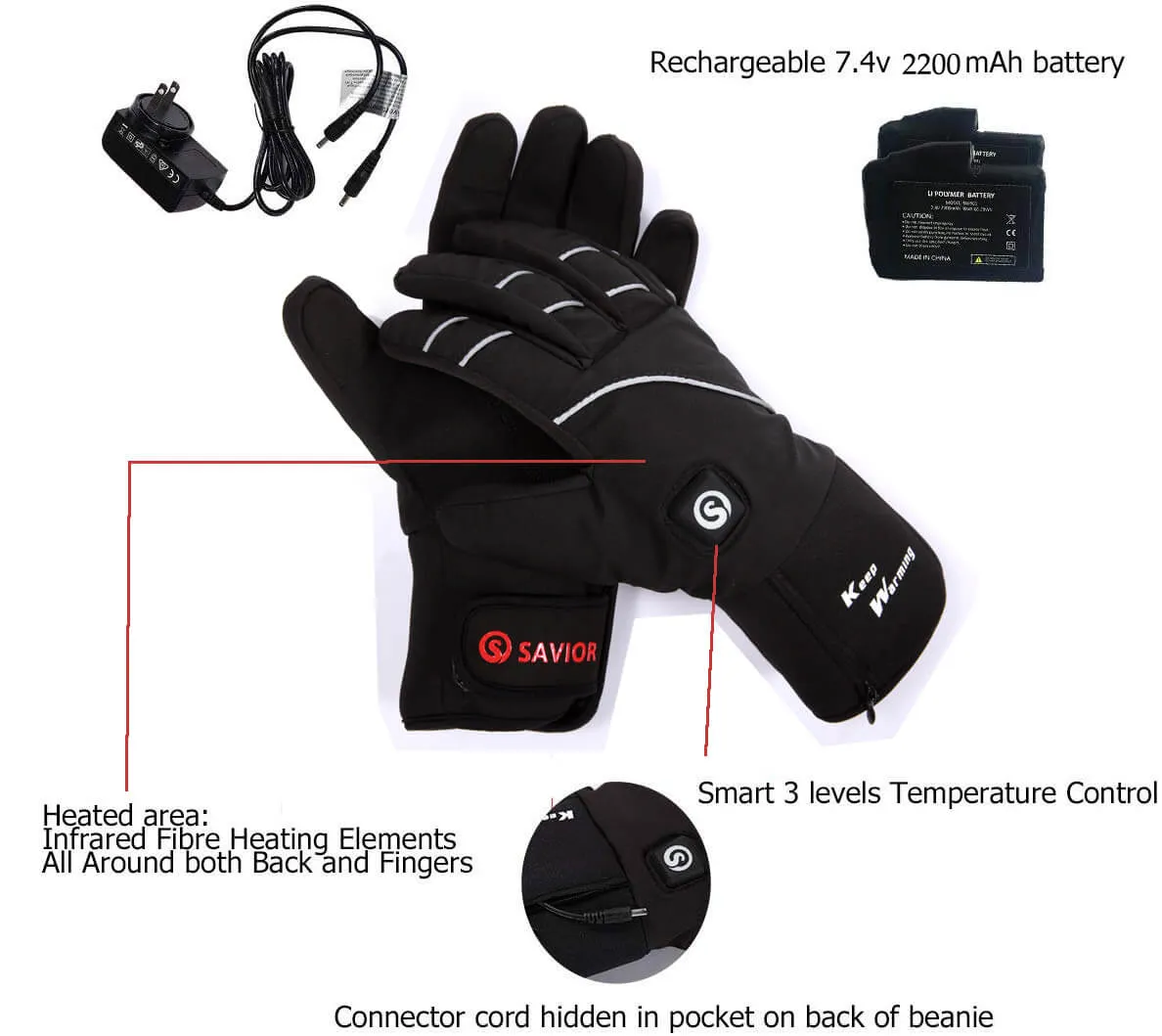 Unisex Medium Thickness Battery Heated Gloves | Winter Driving Gloves | Savior