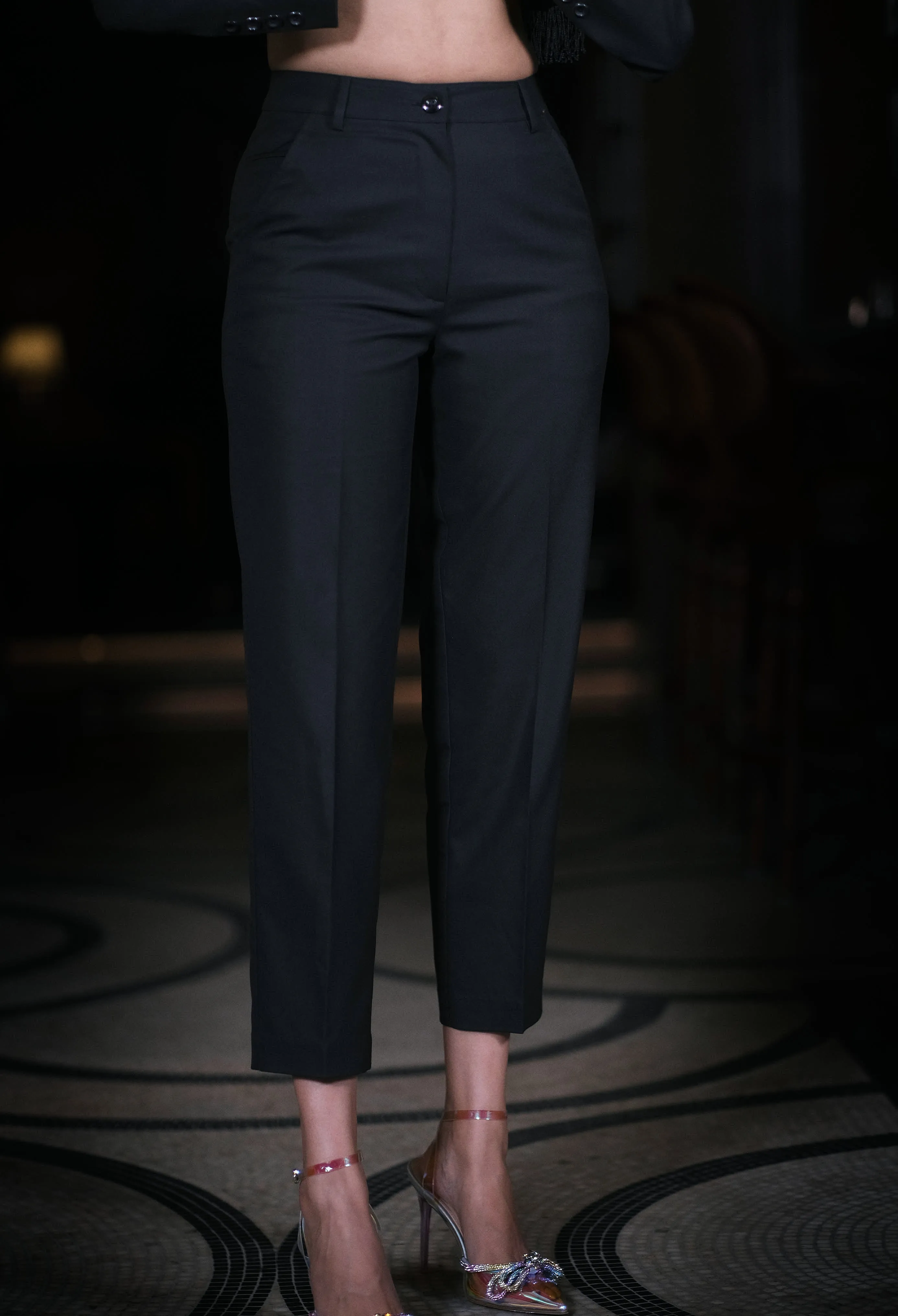 Women's Formal Black Crop Tapered Trousers