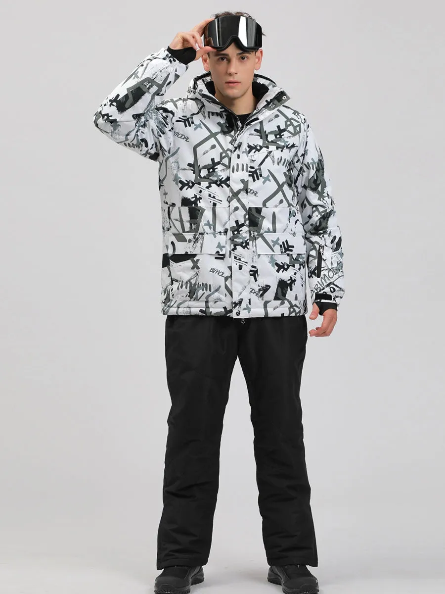 Yeefine Men Graffiti Print Ski Jacket