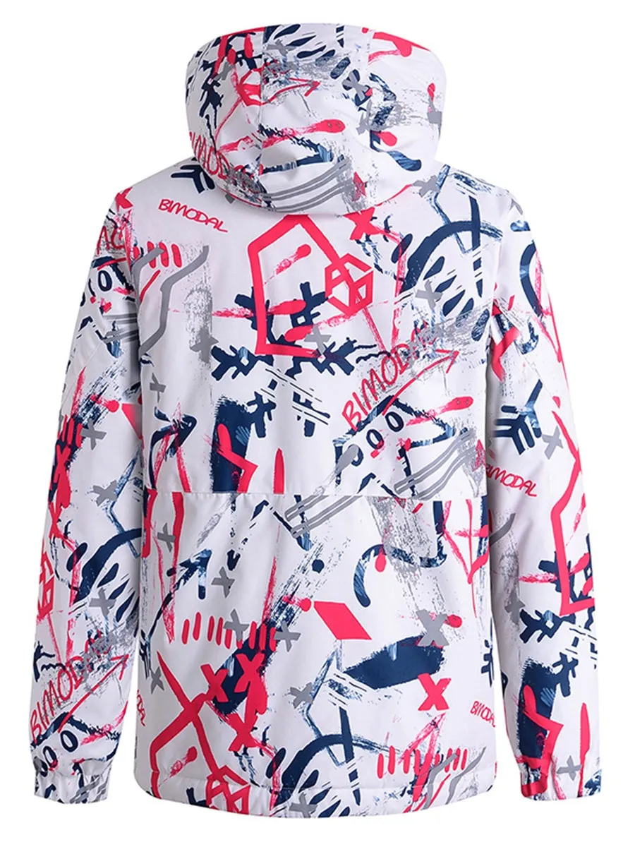 Yeefine Men Graffiti Print Ski Jacket