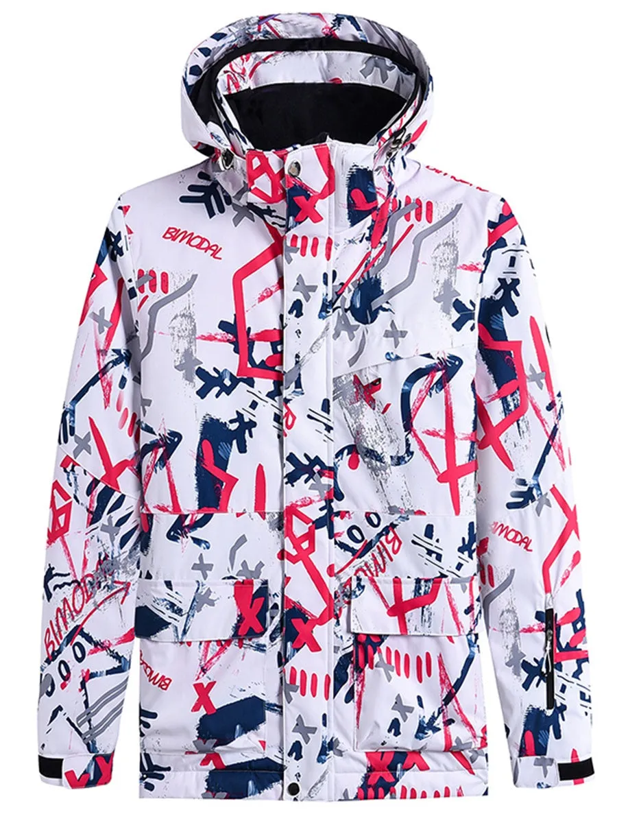 Yeefine Men Graffiti Print Ski Jacket