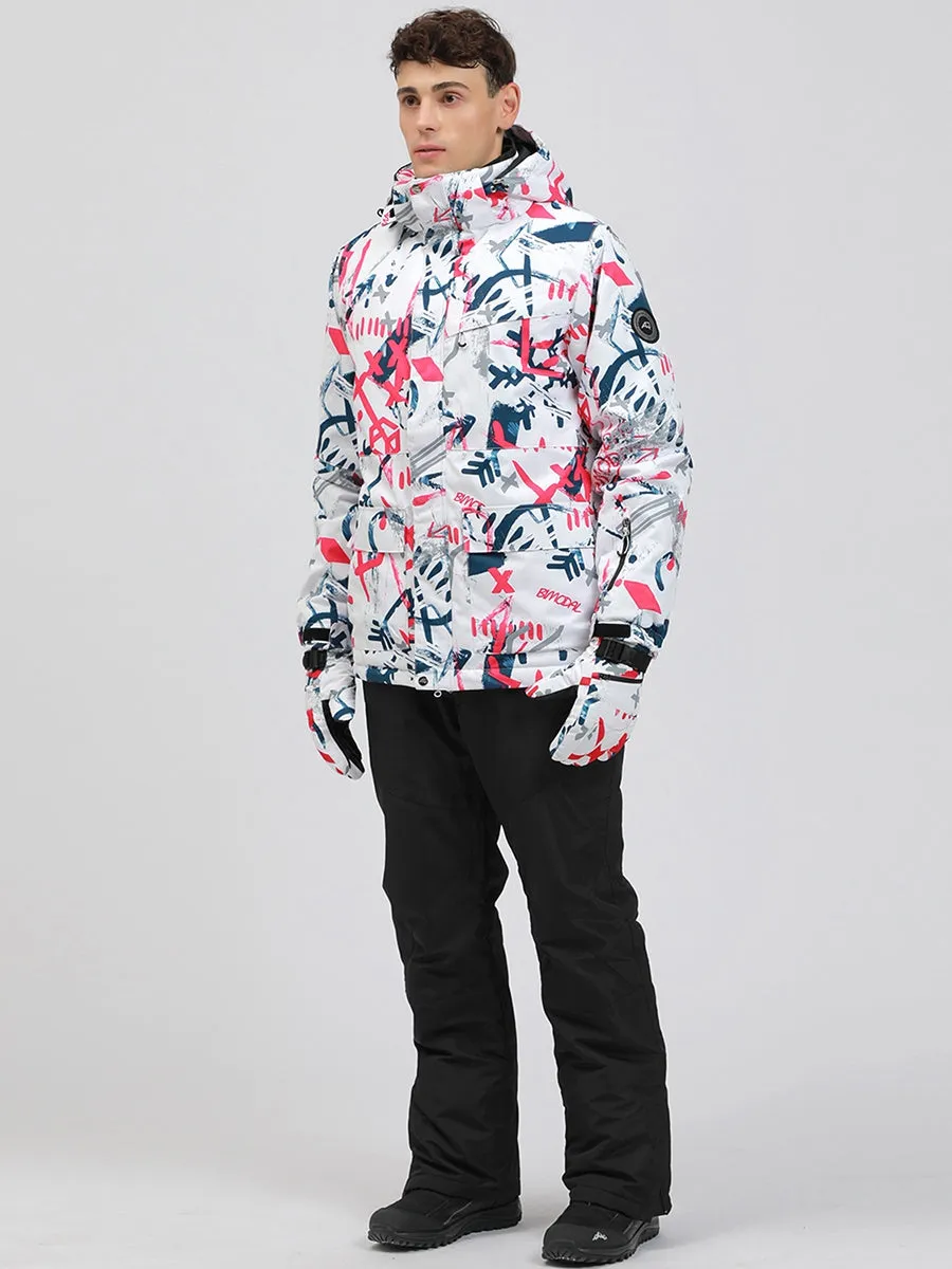 Yeefine Men Graffiti Print Ski Jacket