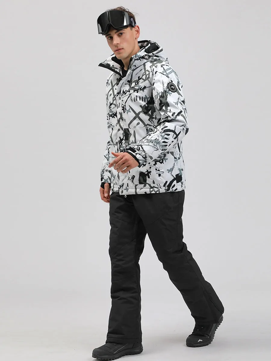 Yeefine Men Graffiti Print Ski Jacket