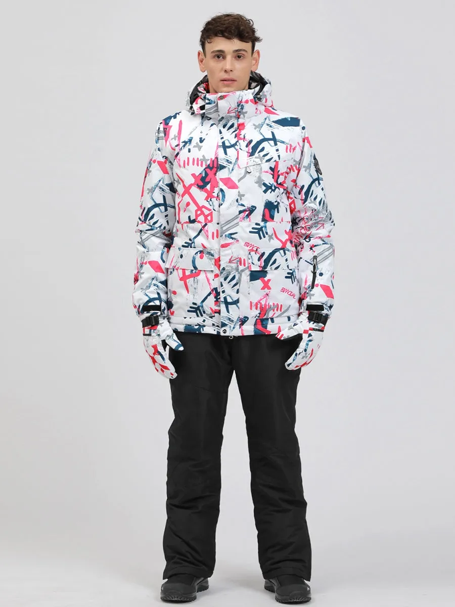 Yeefine Men Graffiti Print Ski Jacket