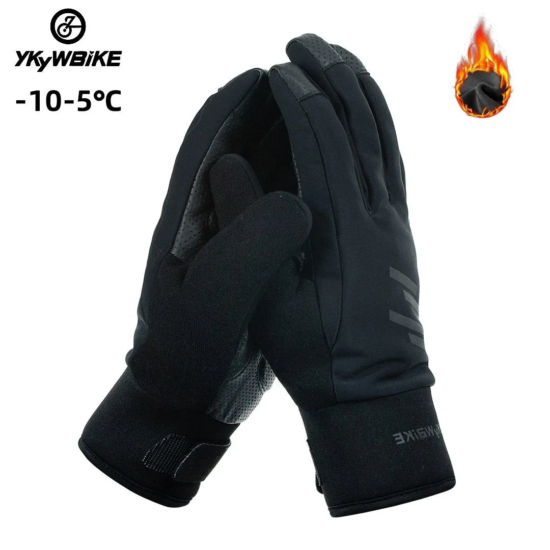 YKYW Thermal Fleece Full Finger Gloves Winter -10-5°C Cotton Waterproof Windproof 3M Reflective Logo XRD Technology Shockproof Black